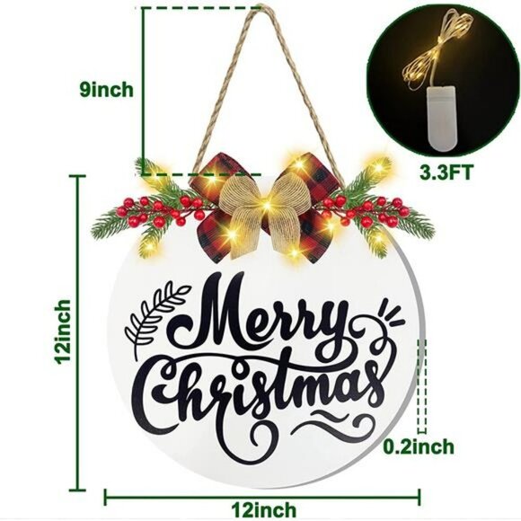 Lighted Merry Christmas Wreath Sign for Front Door Wreath Hanging Christmas - Picture 5 of 6